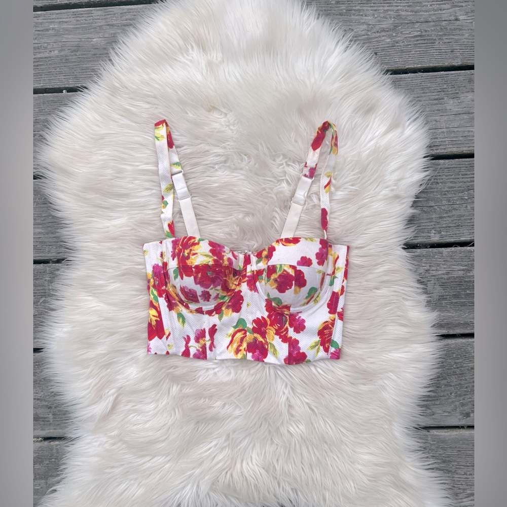 White Floral Vs Bustier Corset Longline Push Up Bra C… Gem